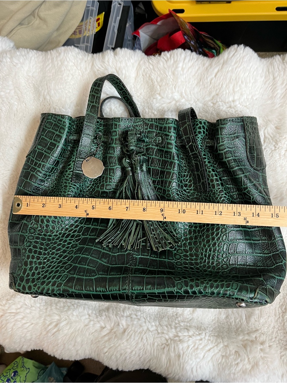 Patricia Nash Dark Green Croc-Embossed Tote with Tassel Charm - Picture 14 of 16